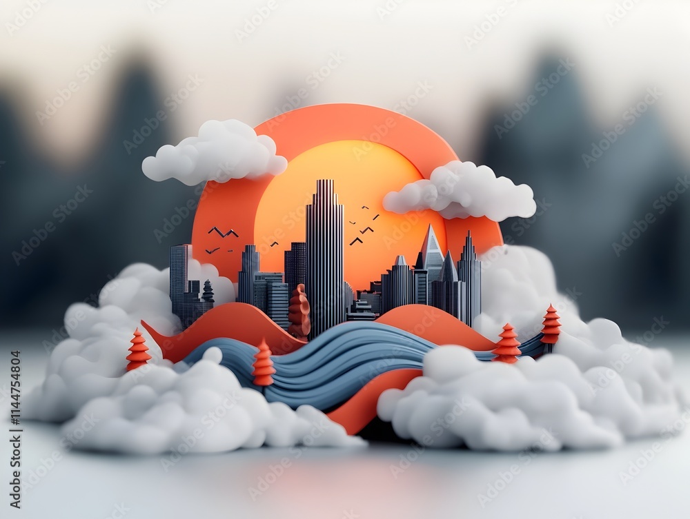 Poster mesmerizing sonic waves rippling through a futuristic digital metropolis at twilight creating a capt
