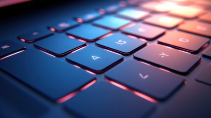 Close-up of glowing laptop keyboard keys.