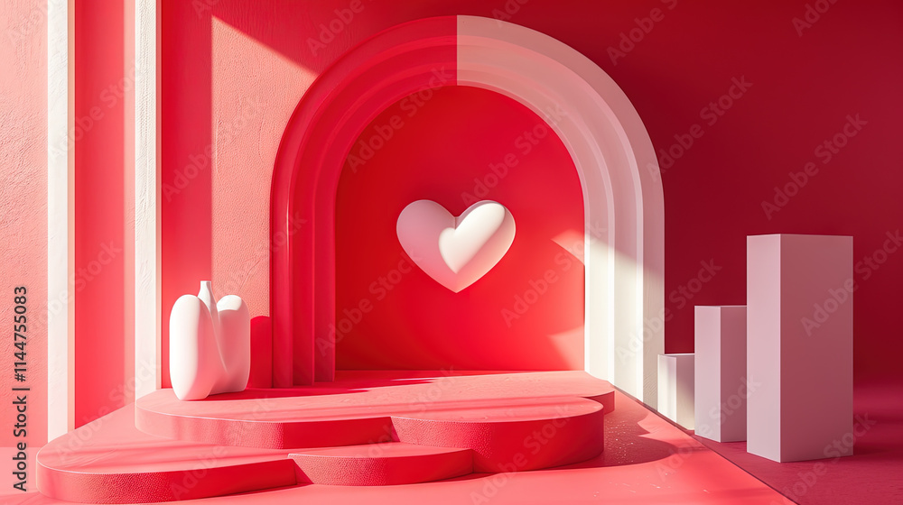 Poster valentine day abstract composition with heart in 3d style.
