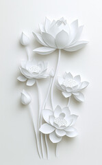 3d wall tiles design. white lotus with green leaf, grey marble background