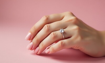 Engagement ring diamond solitaire delicate hand feminine soft