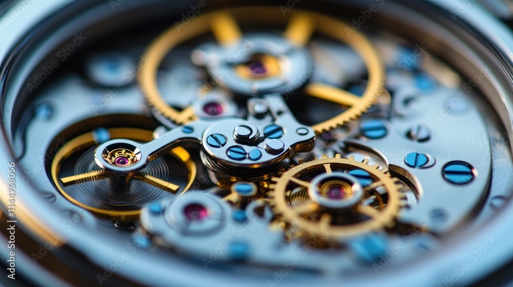 Poster close-up of intricate watch mechanism, showcasing gears and components.