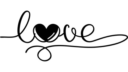 Continuous One-Line Drawing of Love Typography Lettering, Script Font Design for Romantic Card, Banner, and Poster. Minimalist Concept of Love and Affection in Art.