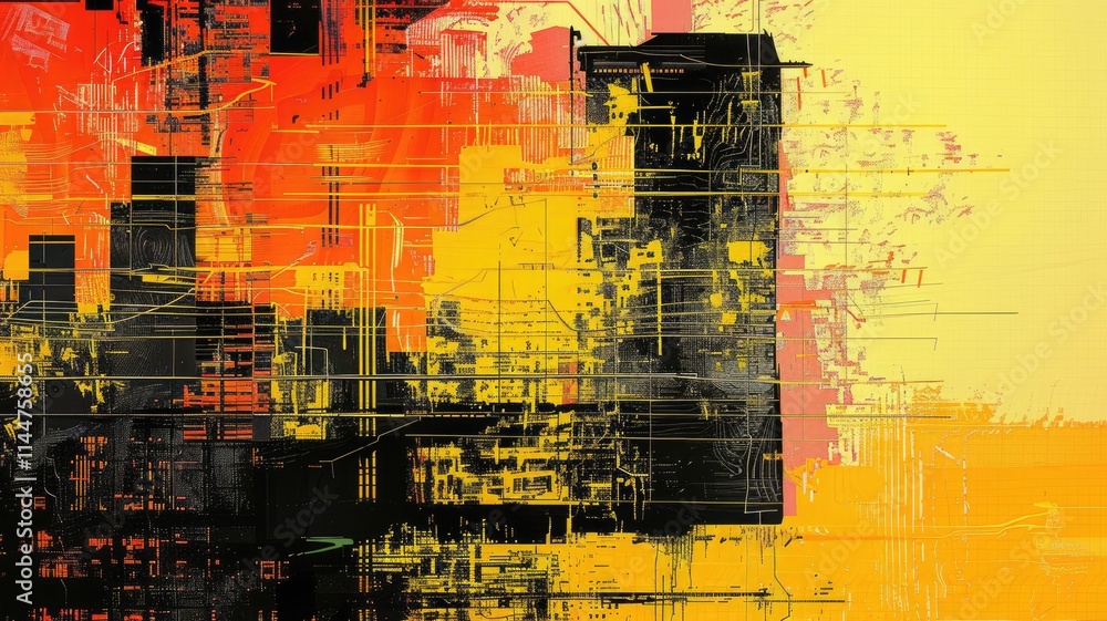 Aufkleber this artwork features a striking abstract design with vibrant colors and dynamic lines. the combinat
