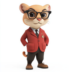 a male puma dressed as a teacher wearing british clothes