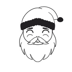 Hand drawn black and white cute Santa Claus icon illustration 