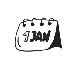 Hand drawn black and white new year calendar icon illustration 