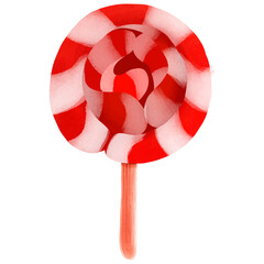 Red and White Swirled Lollipop Illustration Sweet Candy Concept with Wooden Stick