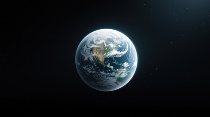 Fototapeta premium Planet Earth showing North America continent floating in the dark void of outer space with soft sunlight.