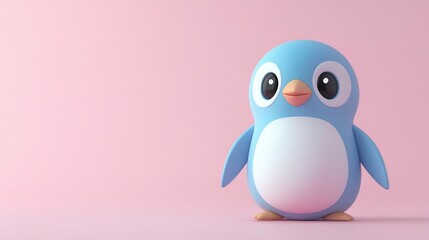 Cute cartoon penguin on pink background.