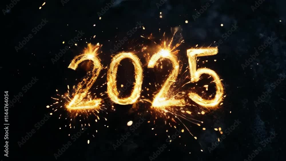 Poster sparkling fireworks form the year 2025 against a dark background. ideal for new year's celebrations 