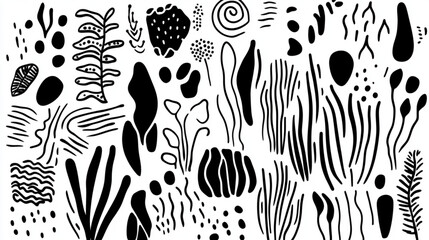 Abstract doodles of shapes, plants, and lines for modern design
