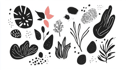 Abstract doodles of shapes, plants, and lines for modern design