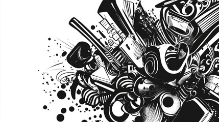 Artistic doodles of classical and contemporary objects for design elements, studio