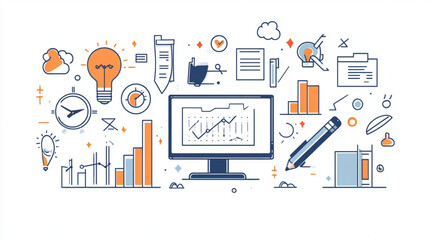 Business-themed doodle sets with office and startup symbols for vector illustrations