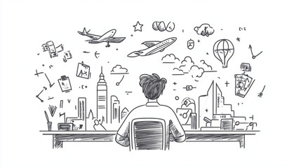 Business-themed doodles with science, travel, and finance icons for vector illustrations
