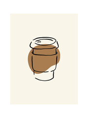 Hand Drawn Minimalist Coffee Mug for Coffee lover,  National coffee day. Eps 10 vector