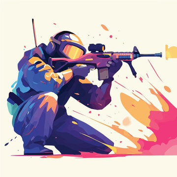 Vector illustration of a kid playing paintball