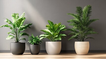 Fototapeta premium Plants in Pots on a Gray Wall.