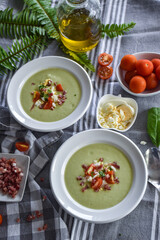 green avocado cream or gazpacho. homemade recipe with fresh ingredients