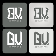 QV polygon, hexagon, flat and simple letter logo set in one artboard. QV minimalist and classic logo.