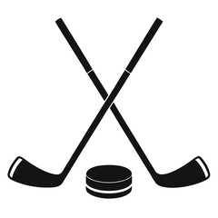 hockey sticks and a puck vector icon isolated on white background.  two hockey sticks and a puck.
