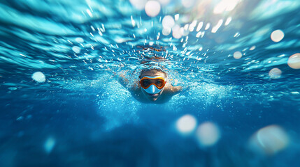 A swimmer gliding through clear water, showcasing skill and determination in motion.