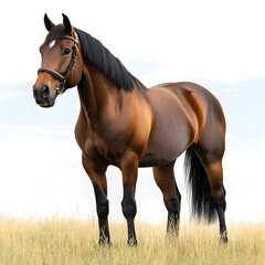 Majestic Brown Horse Portrait on White Background