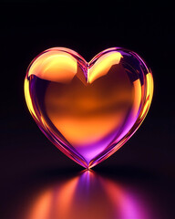 3D glowing heart with orange and violet gradient on a black background. Concept of love, romance, Valentine's Day, and heart health awareness.