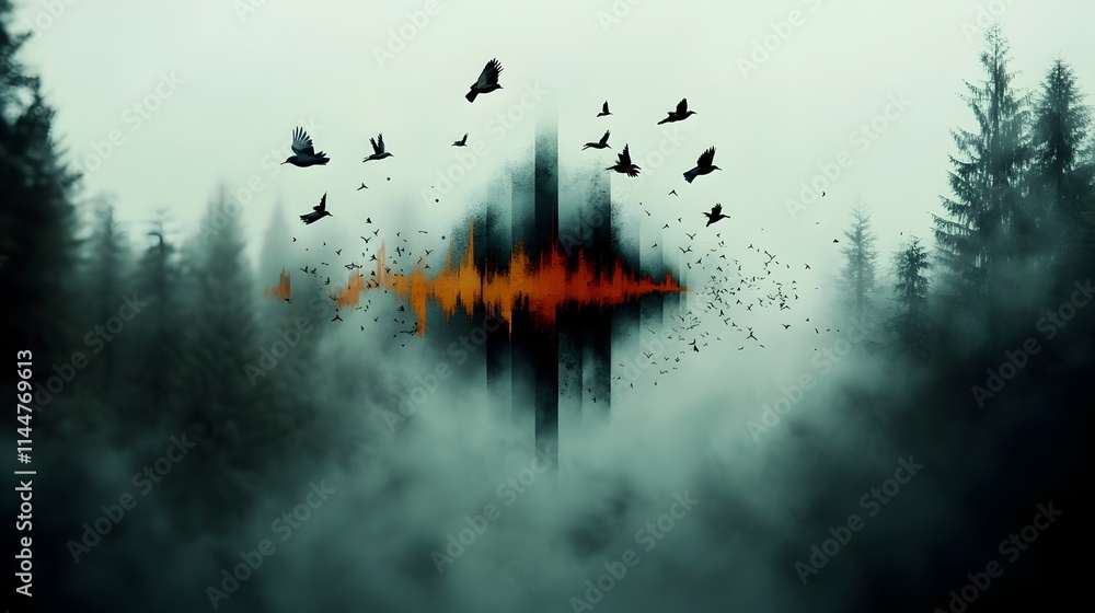Poster detailed spectrogram visualization of the frequency content and dynamic waveform patterns of a bird 