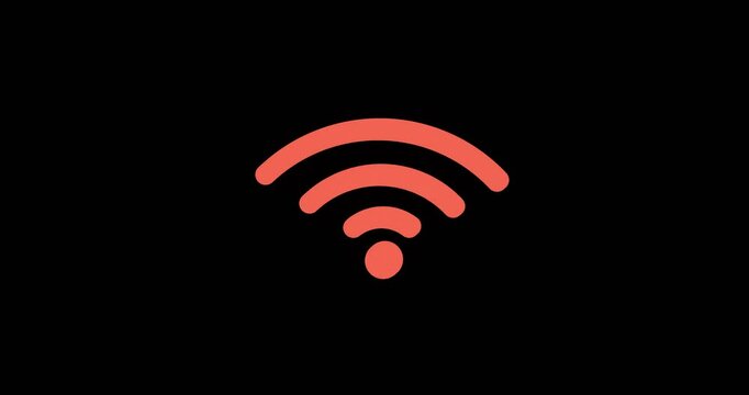 wireless network button floating, 4K with alpha channel, wi-fi available concept, wi-fi and router message background. Backdrop for cyber space. red wifi. secure access.