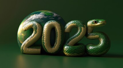 Obraz premium 2025 earth and snake imagery on green background