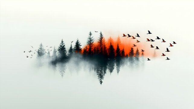 Detailed spectrogram visualization showcasing the frequency content and dynamic waveform patterns of a bird flock s harmonious chirping in a woodland forest backdrop