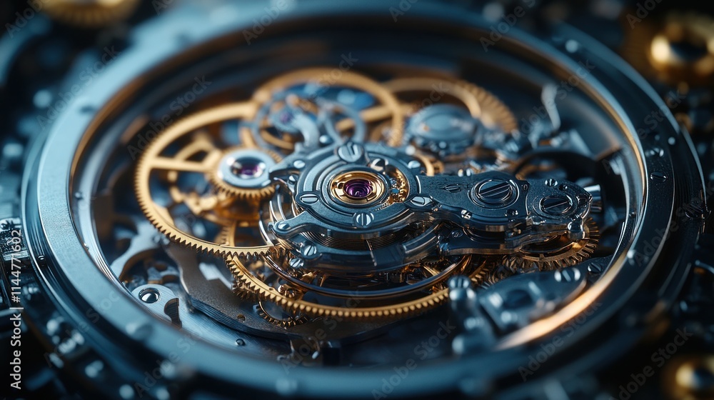 Poster close-up view of intricate watch mechanism.