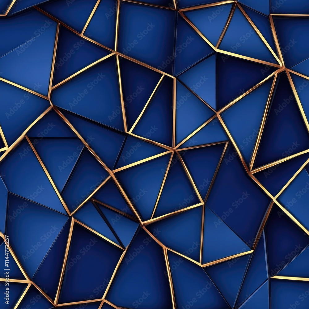 Poster abstract blue and gold geometric pattern with triangular shapes