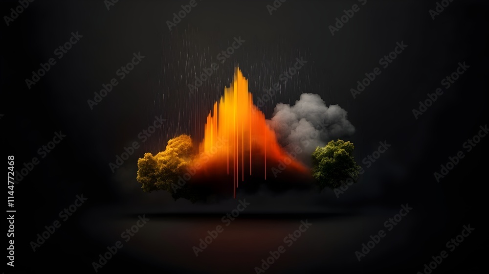 Poster intricate spectrogram depiction of the frequency content within a natural sound such as rainfall or 