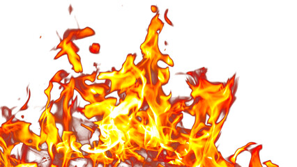 Fire flames burning with red hot sparks on transparent background and texture effects