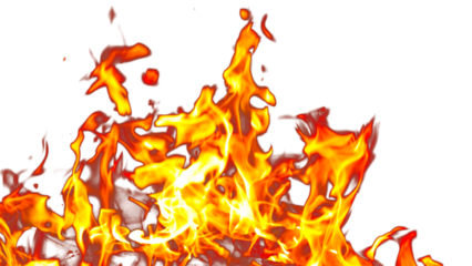 Fire flames burning with red hot sparks on transparent background and texture effects