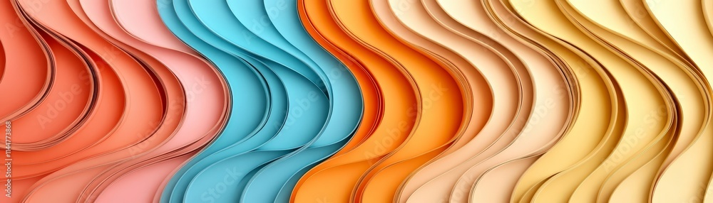 Poster abstract background with colorful paper waves, modern art and design for creative projects