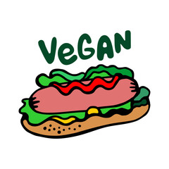 
A vibrant illustration of a vegan hot dog with lettuce, ketchup, and mustard, symbolizing plant-based eating.