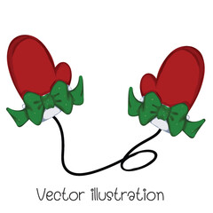 red christmas gloves green bow Vector illustration