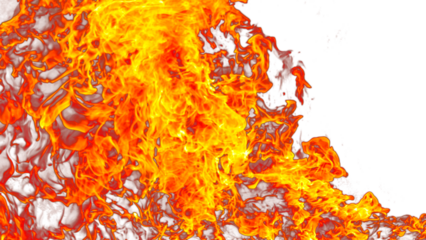 Fire flames burning with red hot sparks on transparent background and texture effects