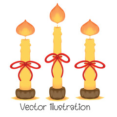 Candle tied with a cute red bow, decorative vector illustration