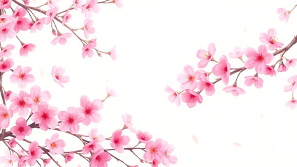 Fototapeta premium Vibrant Art Spring-inspired border background overflowing with delicate pink cherry blossoms, each petal softly illuminated