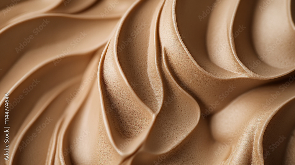 Poster smooth and creamy texture of soft serve ice cream in warm caramel hue, inviting indulgence and delig