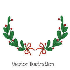 Various Christmas trees in flat style, tied with red and yellow bows