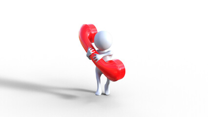 電話の受話器を抱きしめる男性のイラスト