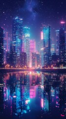 Fototapeta premium Night Cityscape with Reflecting Lights