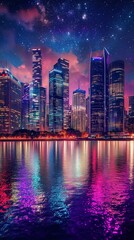 Fototapeta premium Night Cityscape with Reflecting Lights