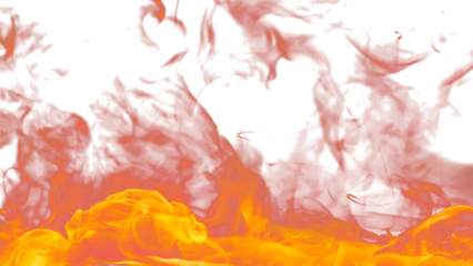 Fire flames burning with red hot sparks on transparent background and texture effects